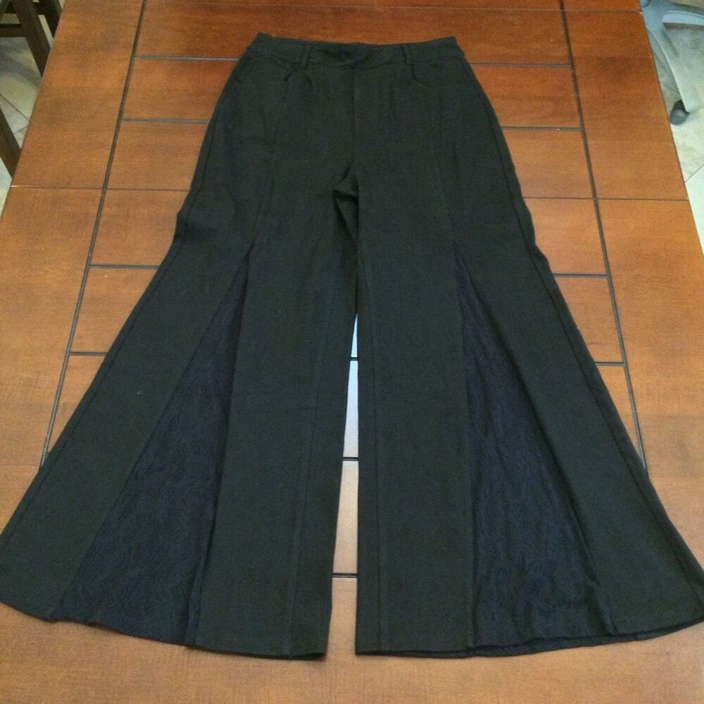 NWT Halara High Waisted Lace Panel Wide Leg Work Pants medium black